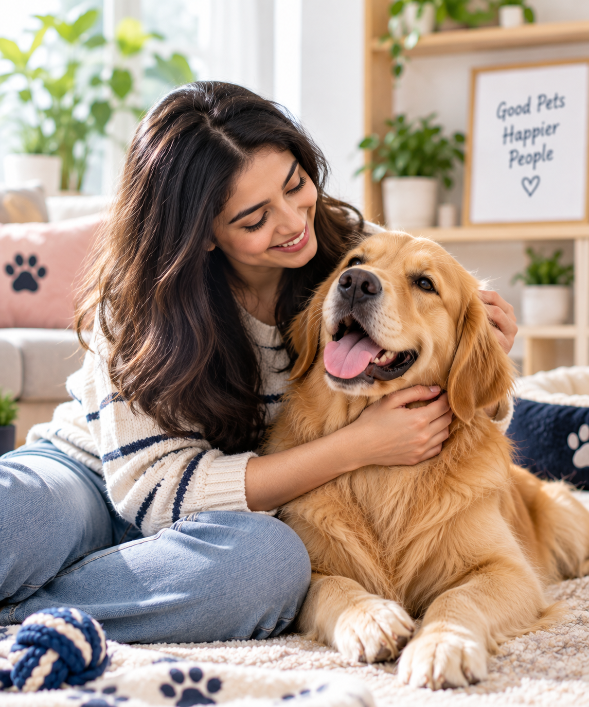Pet owner interacting happily with a pet