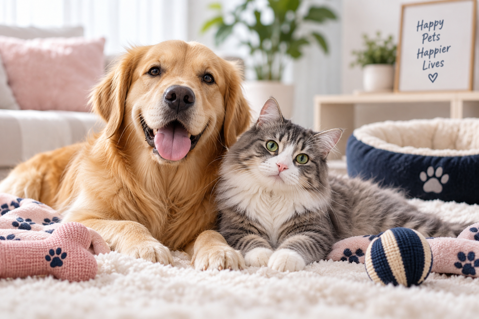 Happy dog and cat